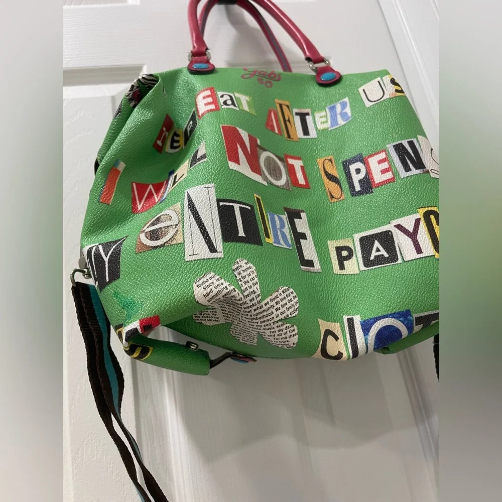 Gabs Green Graphic Letter-Print convertible Tote! really cool bag - Picture 5 of 16